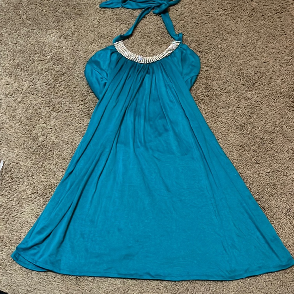 Zoah teal, rhinestone, embellished, tank top size large